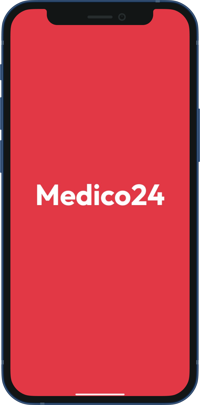 Medico24 mobile app shown on iPhone